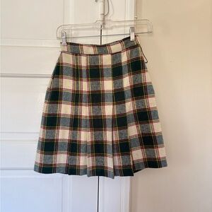 Pleated Plaid Skirt in Green and Cream
